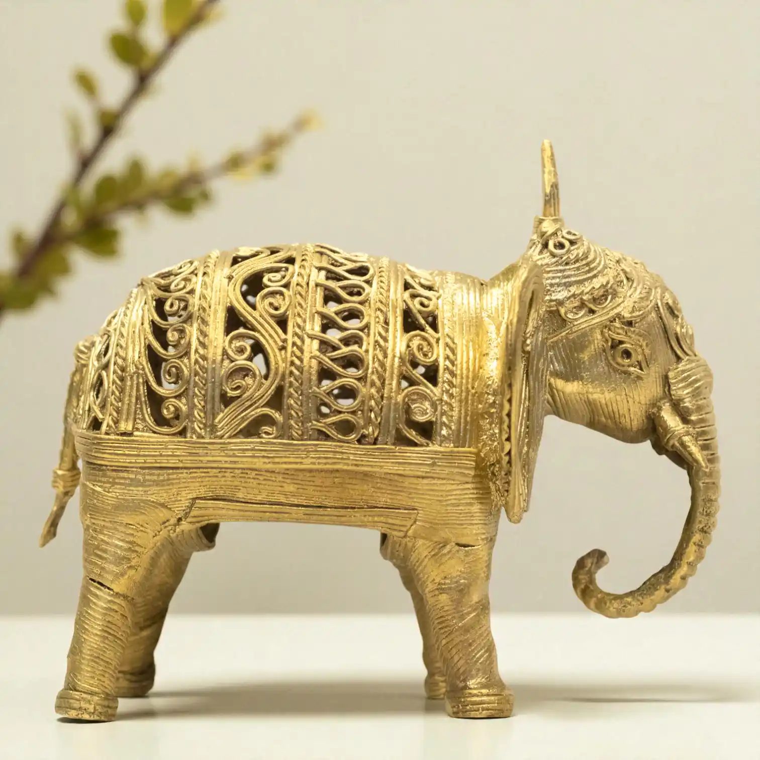 Right side view of big elephant dokra metal craft from Karuka.