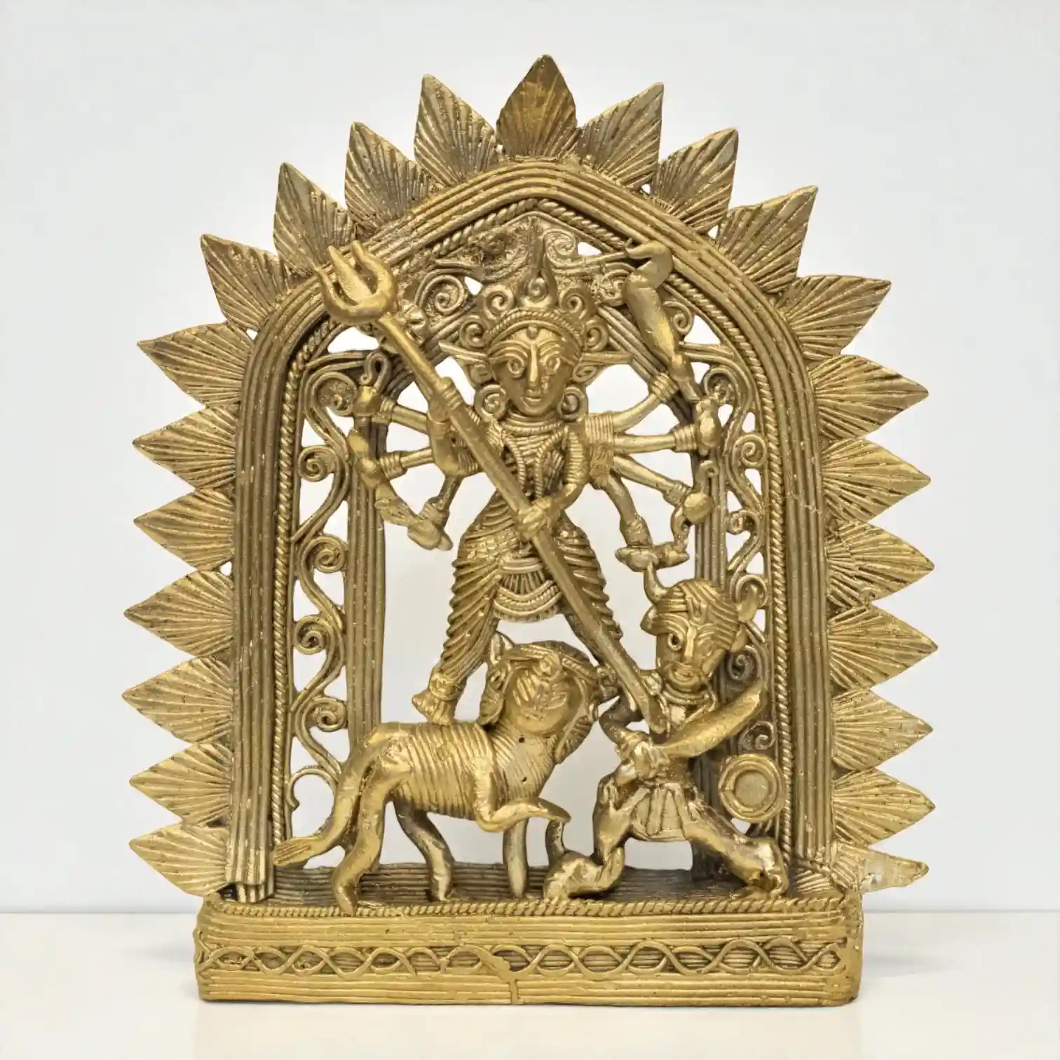 Front view of Dokra Durga Single handcrafted idol from Karuka.