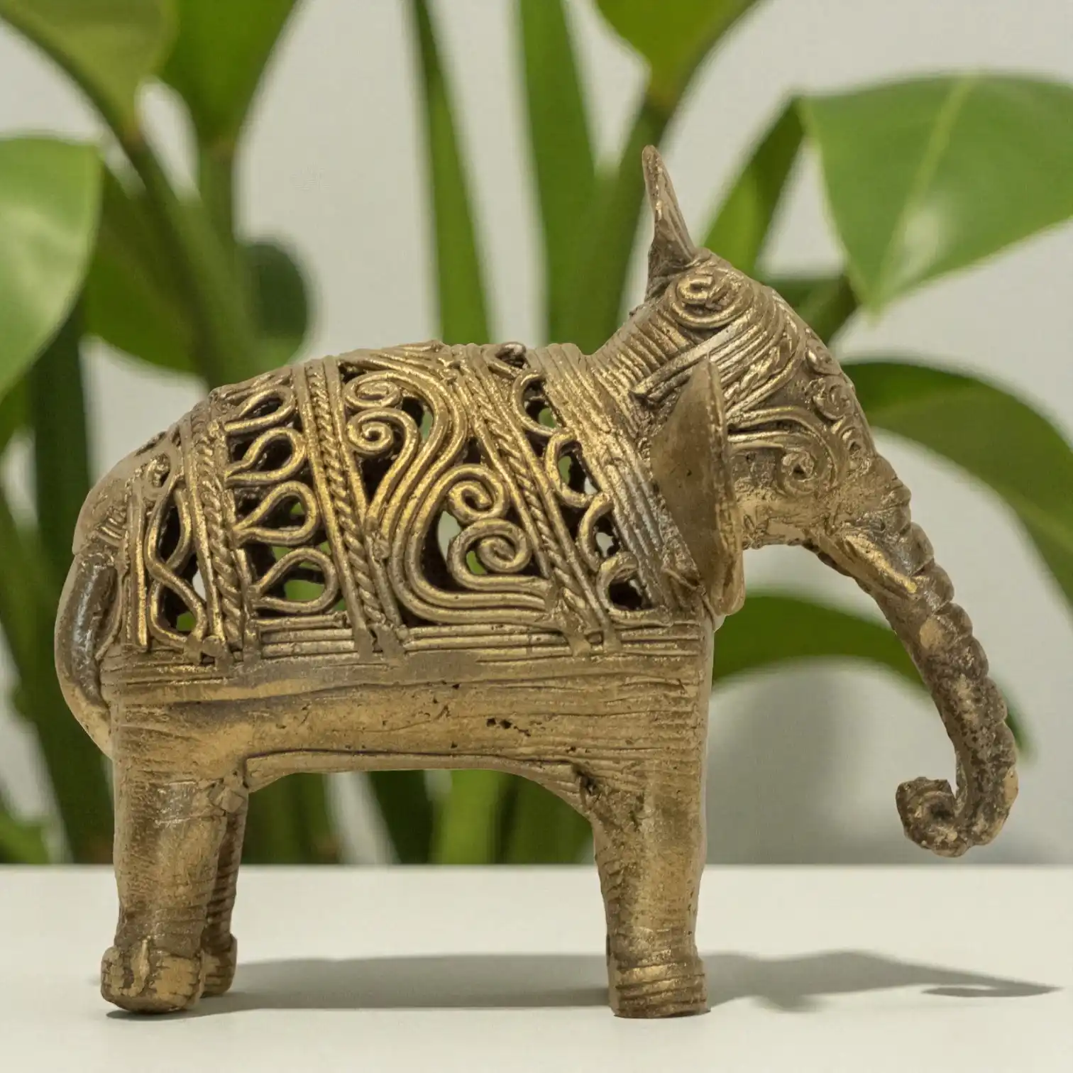 Right side view of elephant dokra handcrafted metal craft by Karuka.