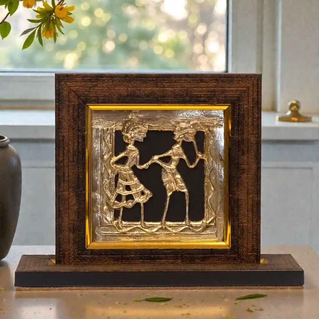 Elder Couple Wooden Dokra Frame Art - Image 2