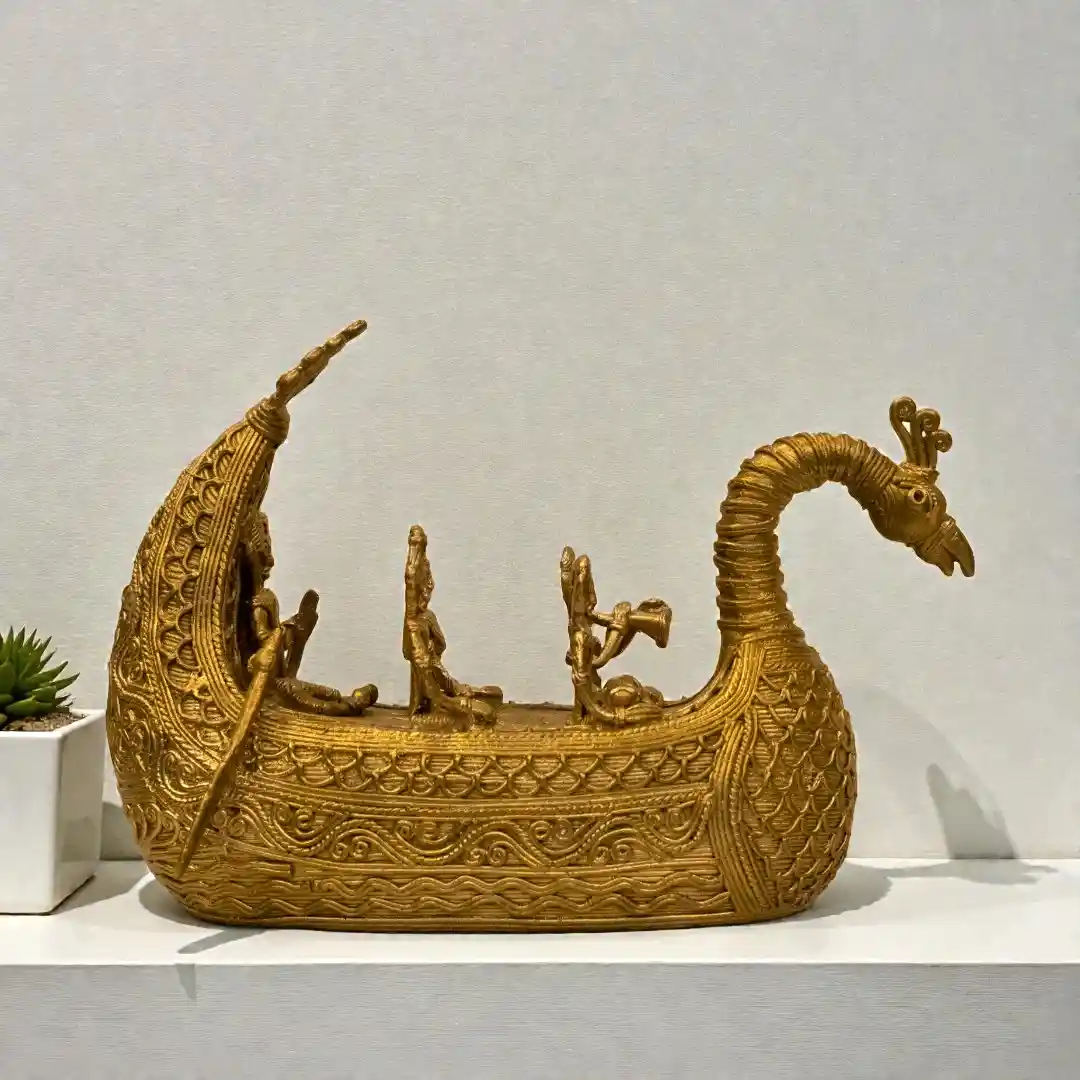 Peacock Boat Dokra Handcrafted Decorative Art - Image 3