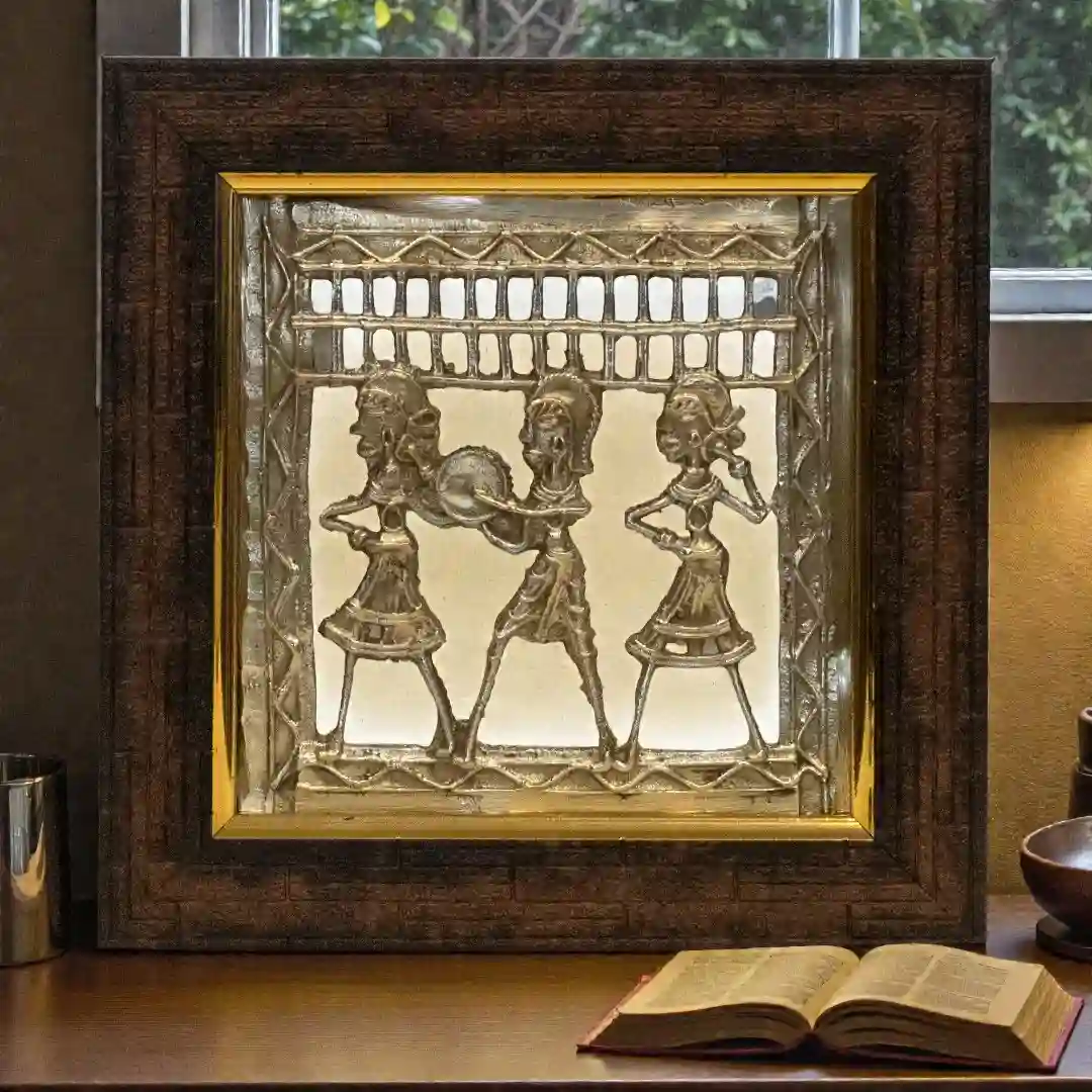 Three Adibashi Dancing Wooden Dokra Frame