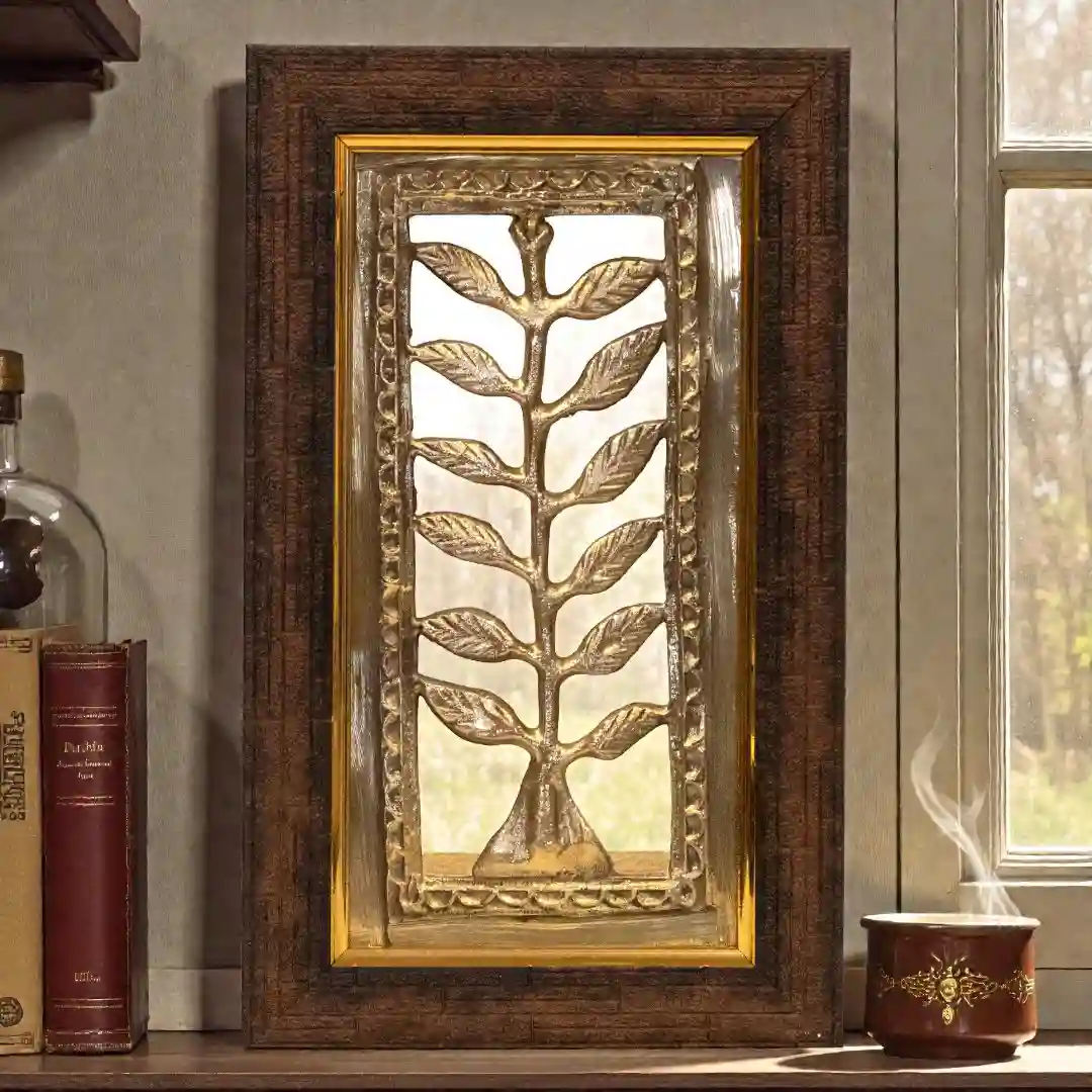 Vertical Tree Leaves Wooden Dokra Frame